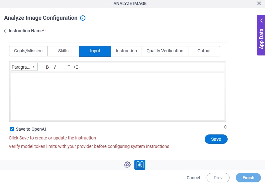 Analyze Image Configuration System Instruction Input tab