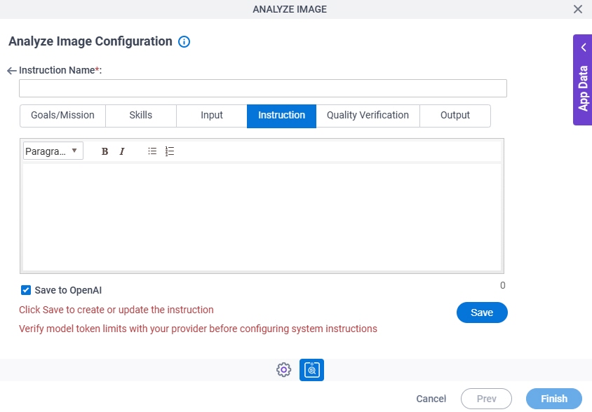 Analyze Image Configuration System Instruction Instruction tab
