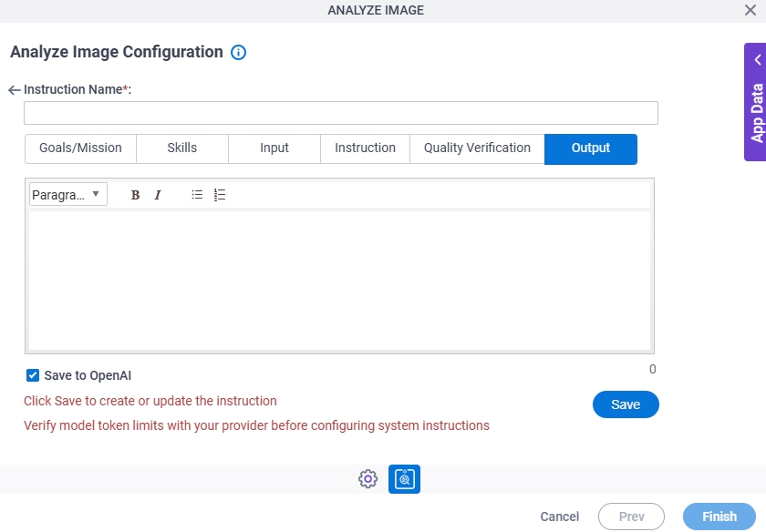 Analyze Image Configuration System Instruction Output tab