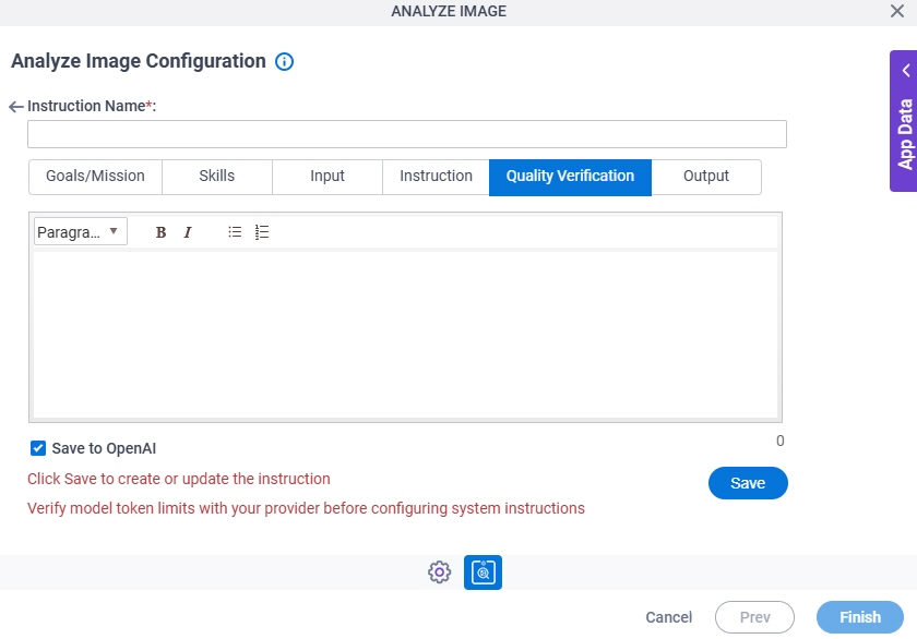 Analyze Image Configuration System Instruction Quality Verification tab