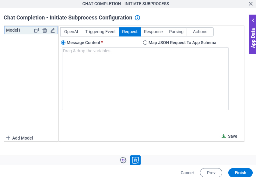 Chat Completion Initiate Subprocess Configuration Request tab
