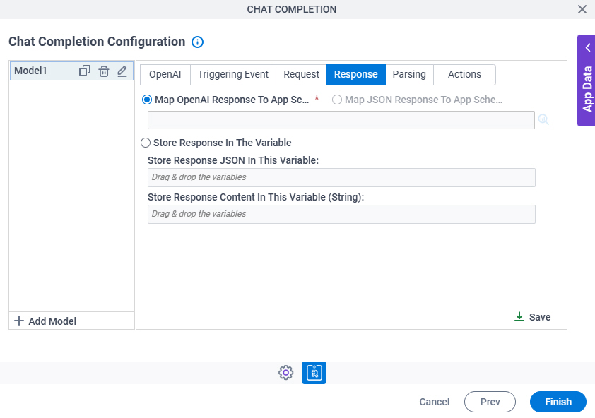 Chat Completion Configuration Response tab