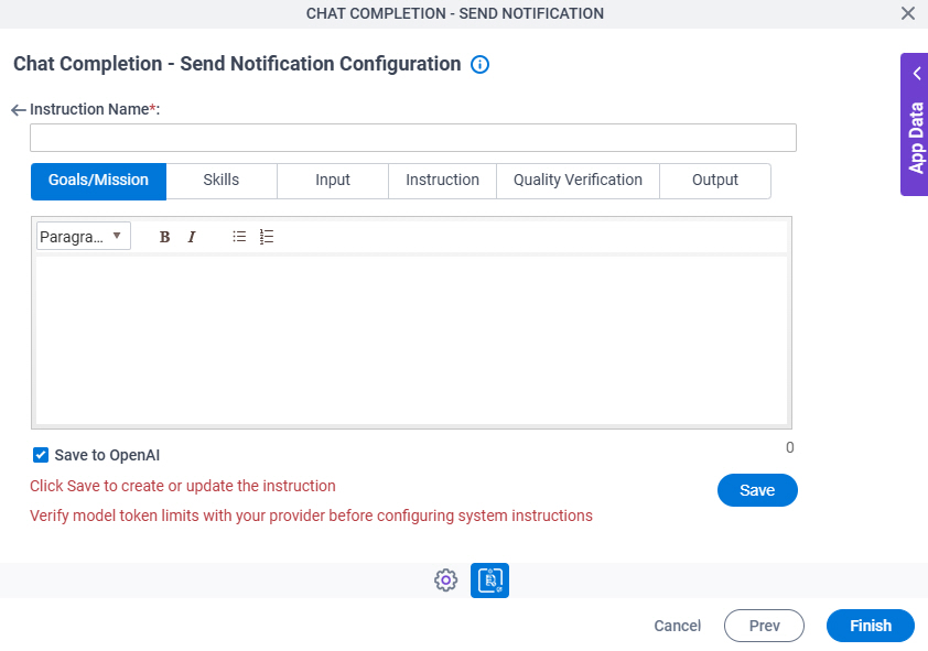 Chat Completion Send Notification Configuration System Instruction Goals Mission tab