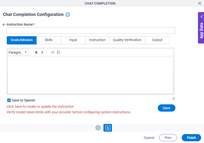 Chat Completion Configuration System Instruction Goals Mission tab