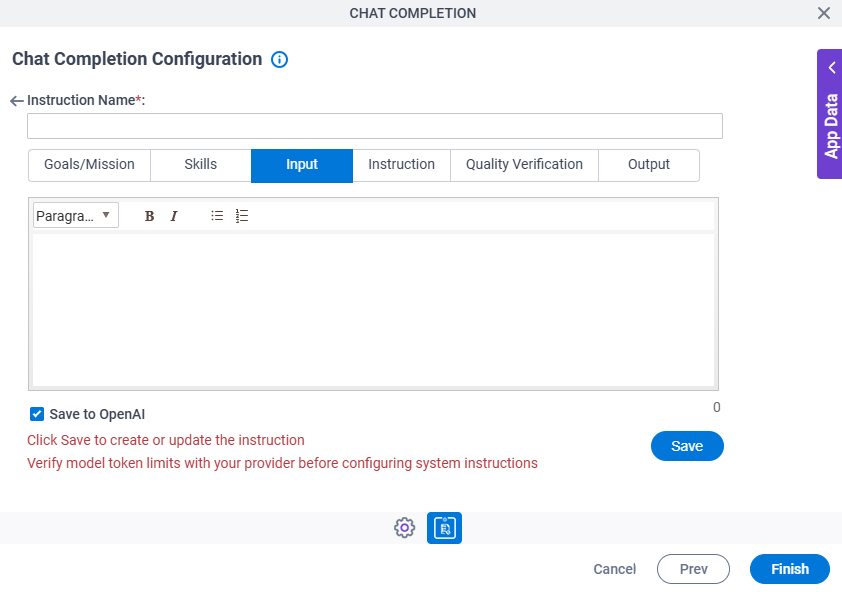 Chat Completion Configuration System Instruction Input tab