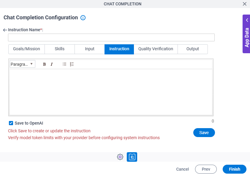 Chat Completion Configuration System Instruction Instruction tab