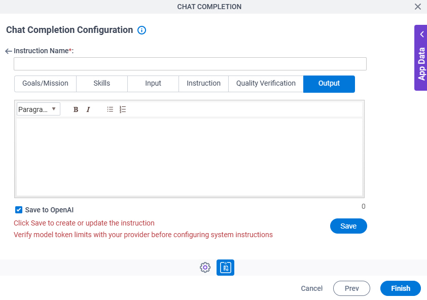 Chat Completion Configuration System Instruction Output tab