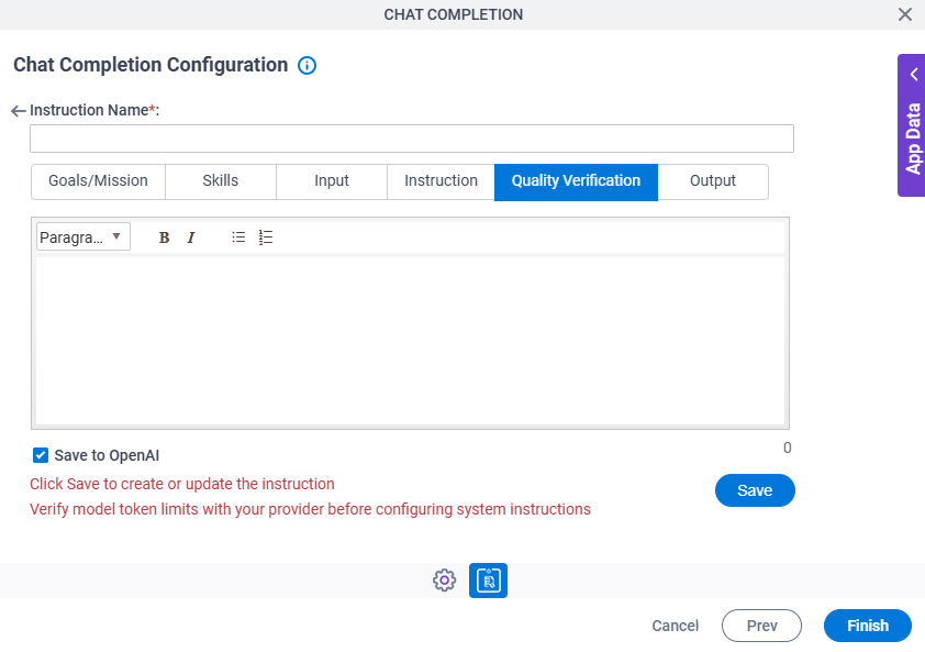 Chat Completion Configuration System Instruction Quality Verification tab