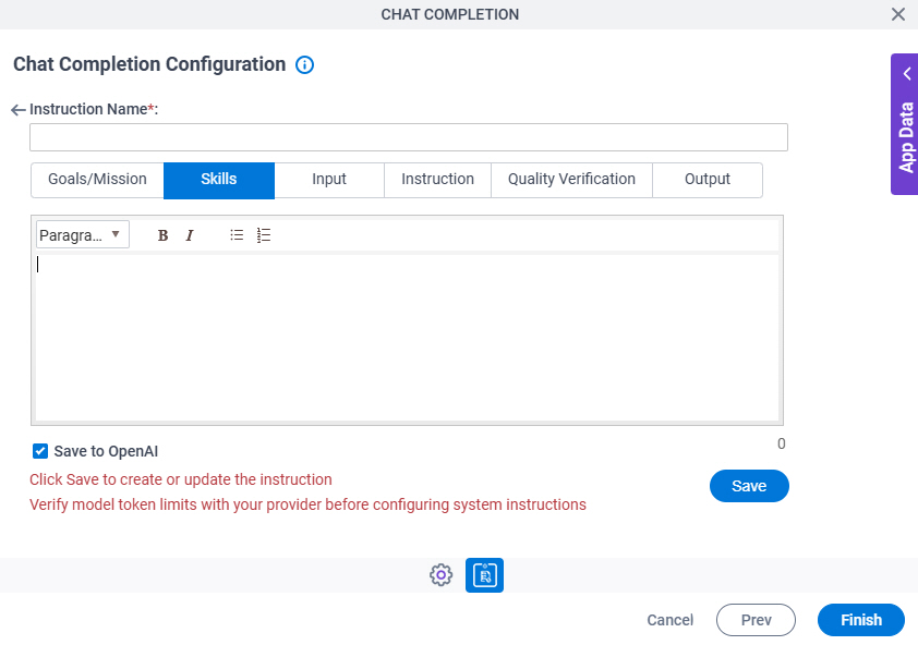 Chat Completion Configuration System Instruction Skills tab