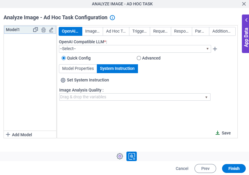 Analyze Image Ad Hoc Task Configuration System Instruction tab