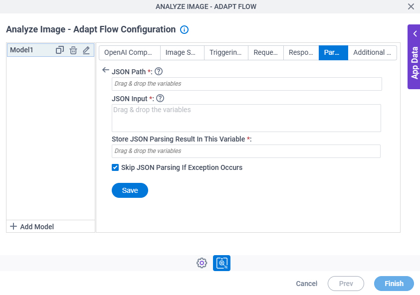 Analyze Image Adapt Flow Configuration Parsing JSON Parsing screen