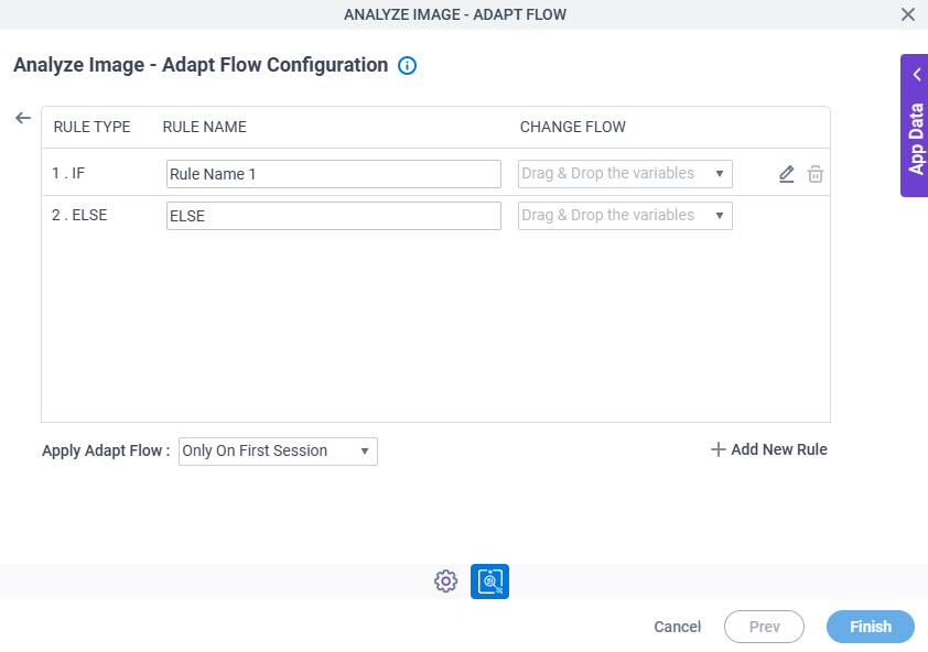 Analyze Image Adapt Flow Configuration Additional Actions Set Trigger Condition screen