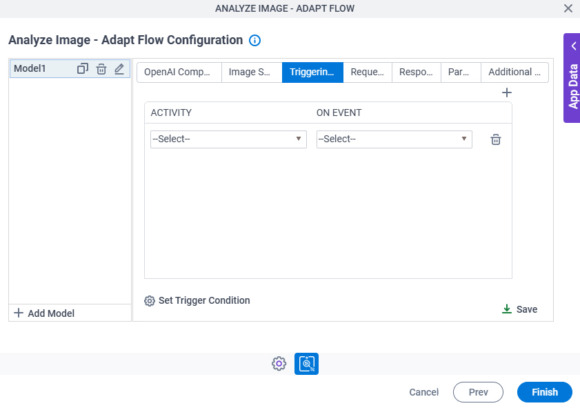 Analyze Image Adapt Flow Configuration Triggering Event tab