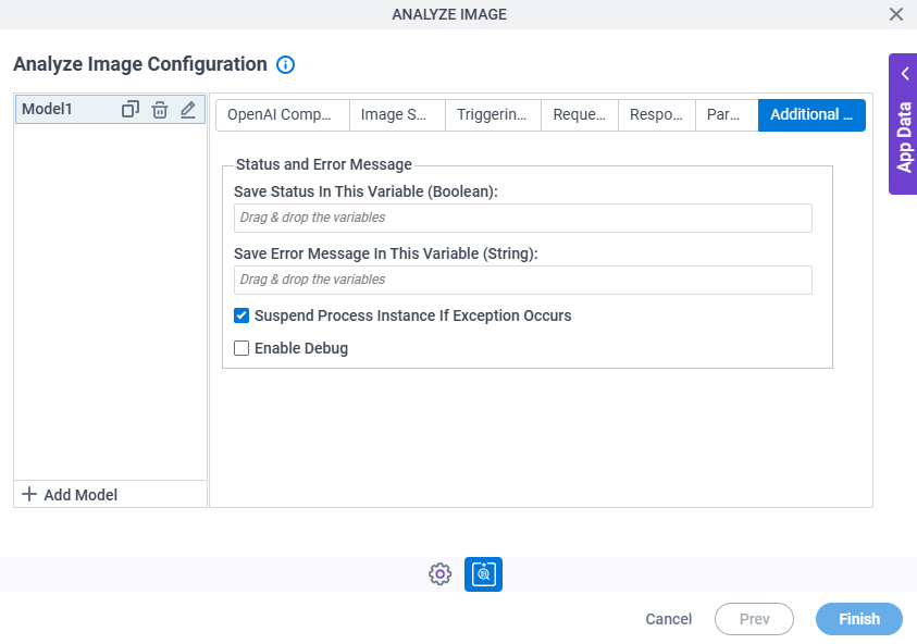 Chat Completion Configuration Additional Actions tab