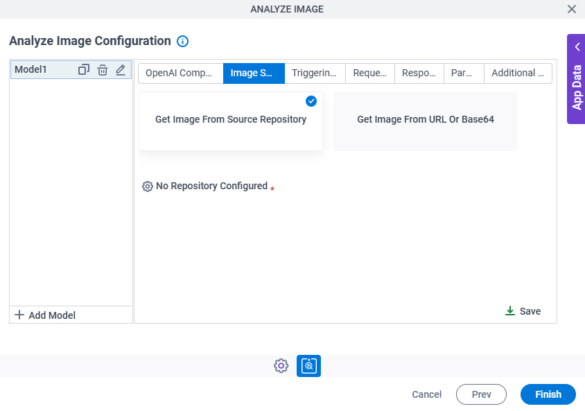 Analyze Image Configuration Image Selection tab