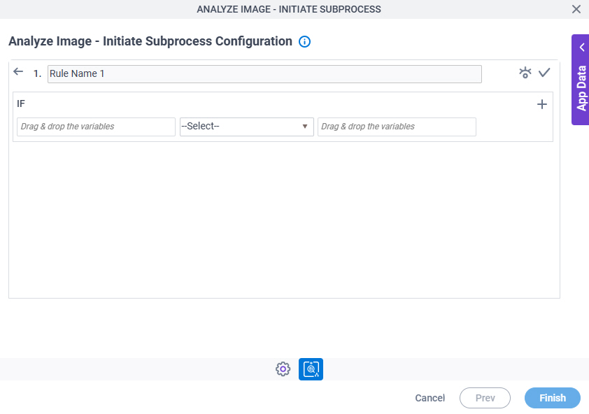 Analyze Image Initiate Subprocess Configuration Triggering Event Condition Builder screen