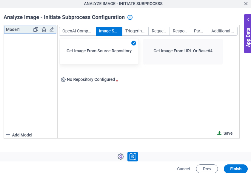 Analyze Image Initiate Subprocess Configuration OpenAI Compatible LLM Image Selection tab