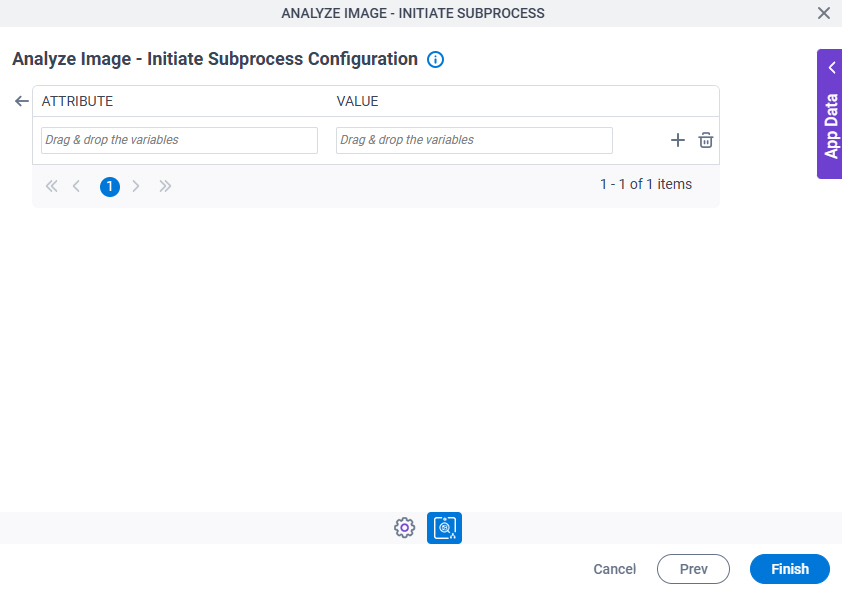 Analyze Image Initiate Subprocess Configuration Additional Actions tab Initial Attributes screen