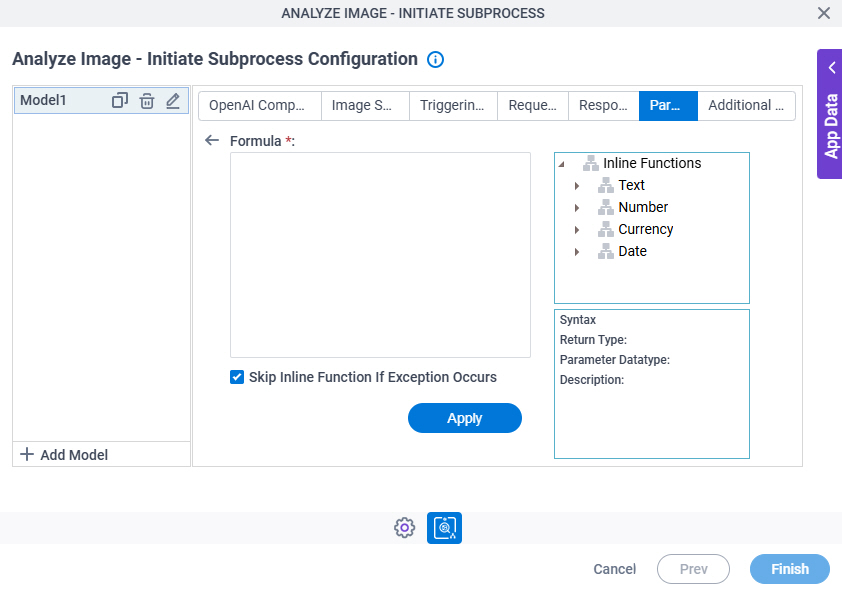 Analyze Image - Initiate Subprocess Configuration Parsing Inline Functions screen