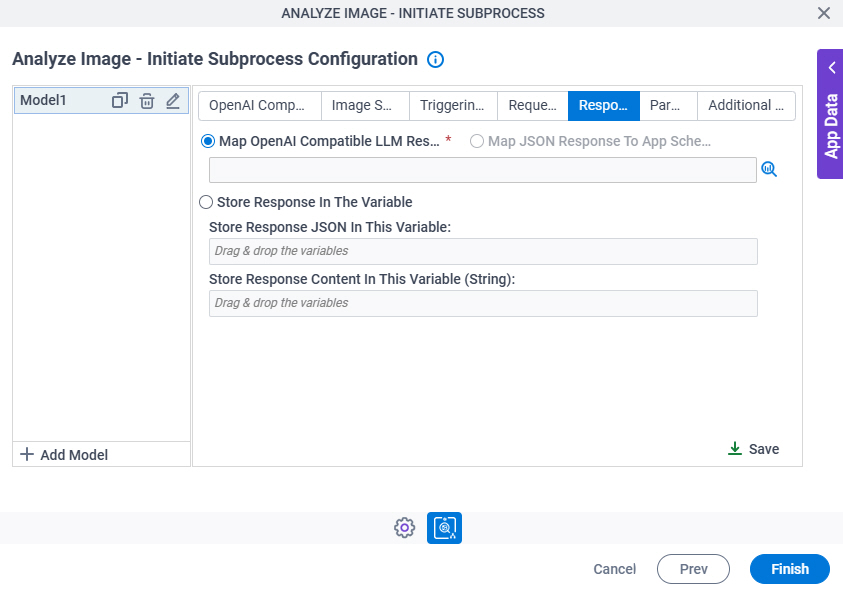 Analyze Image Initiate Subprocess Configuration Response tab