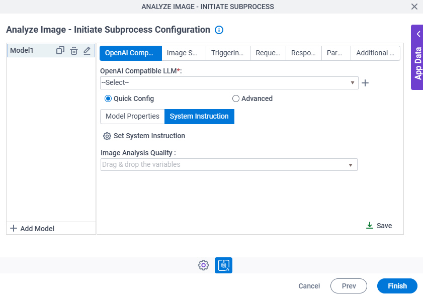 Analyze Image Initiate Subprocess Configuration System Instruction tab