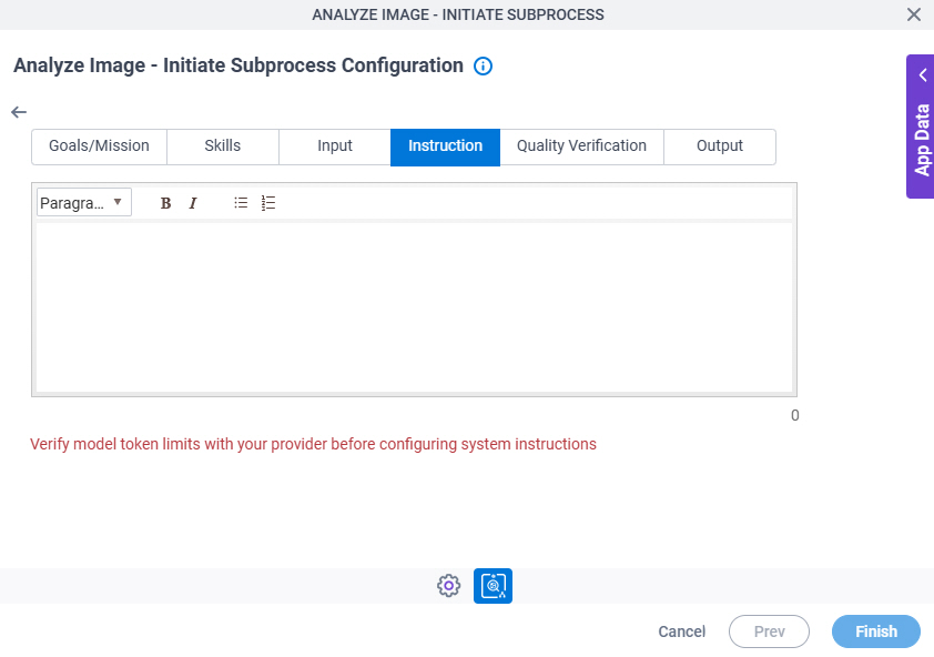 Analyze Image Initiate Subprocess Configuration System Instruction Instruction tab