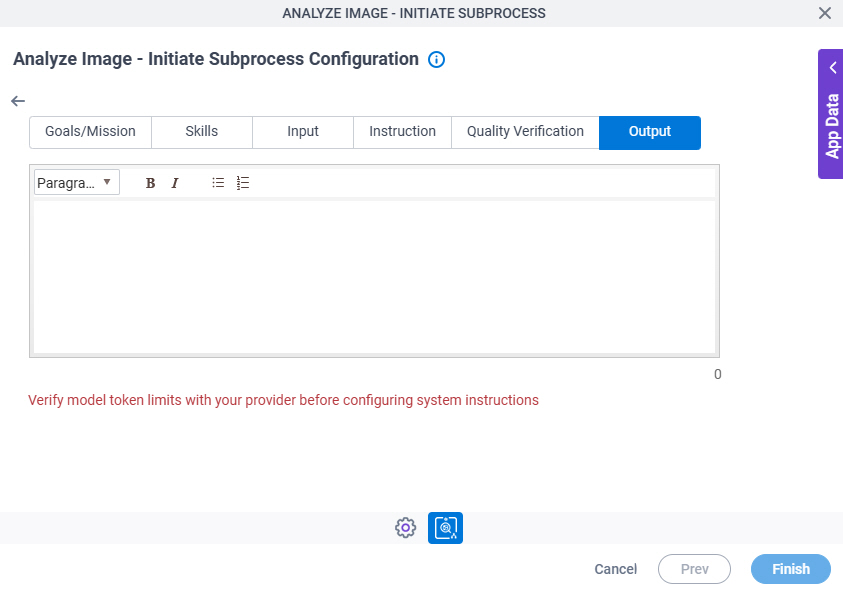 Analyze Image Initiate Subprocess Configuration System Instruction Output tab