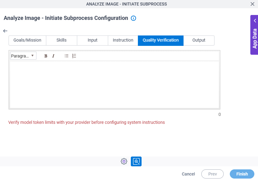 Analyze Image Initiate Subprocess Configuration System Instruction Quality Verification tab