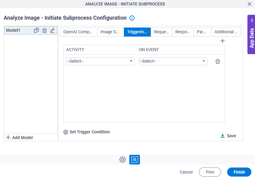 Analyze Image Initiate Subprocess Configuration Triggering Event tab