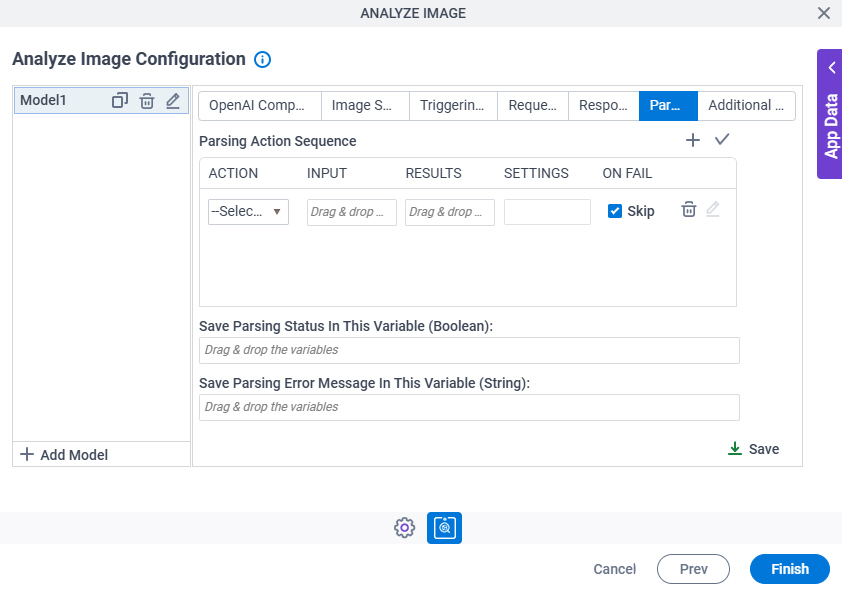 Analyze Image Configuration Parsing tab