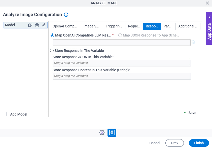 Analyze Image Configuration Response tab