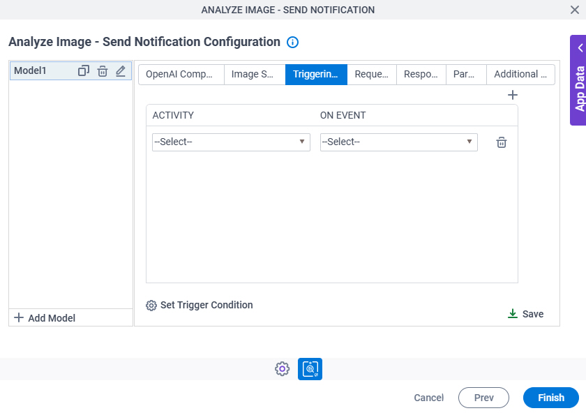 Analyze Image Send Notification Configuration Triggering Event tab