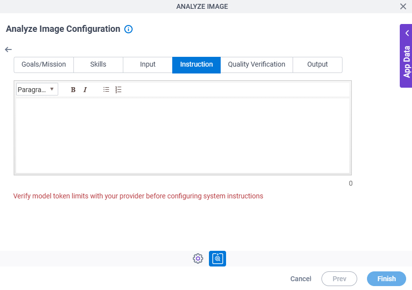 Analyze Image Configuration System Instruction Instruction tab