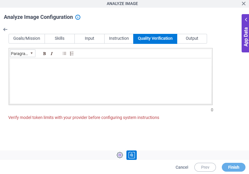 Analyze Image Configuration System Instruction Quality Verification tab