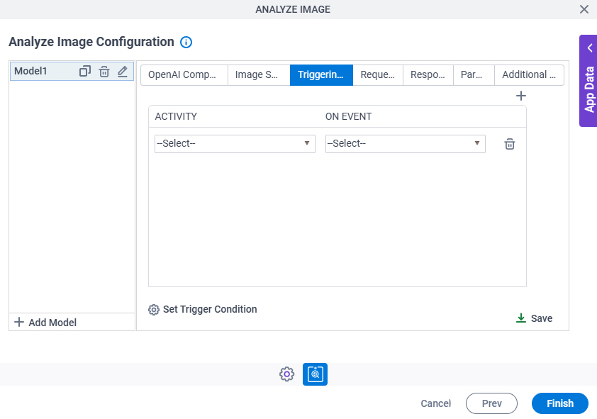 Analyze Image Configuration Triggering Event tab