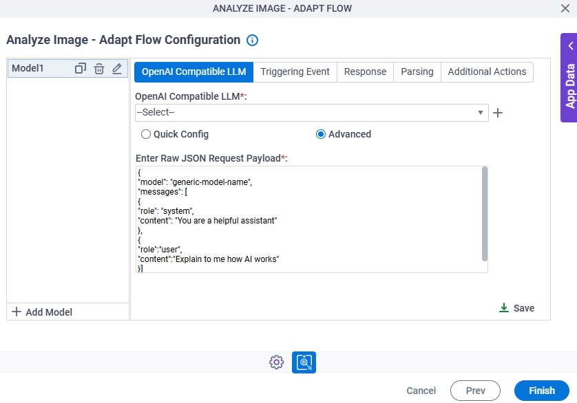 Chat Completion Adapt Flow Configuration OpenAI Compatible LLM Advanced tab