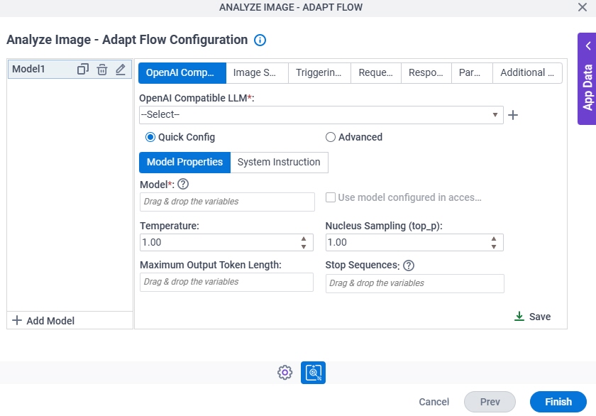 Chat Completion Adapt Flow Configuration OpenAI Compatible LLM Quick Config Properties tab