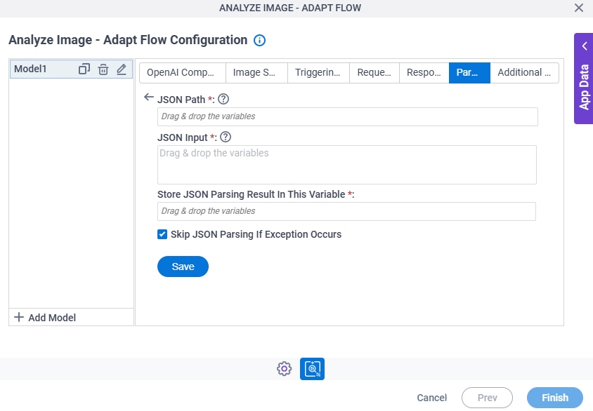 Chat Completion Configuration Adapt Flow Parsing JSON Parsing screen