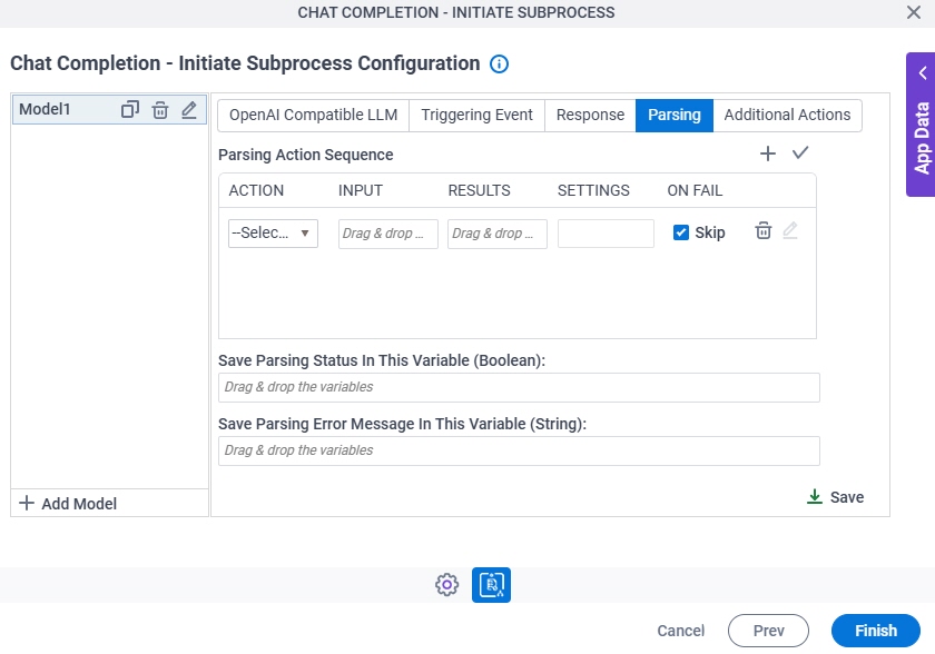 Chat Completion Initiate Subprocess Configuration Parsing tab