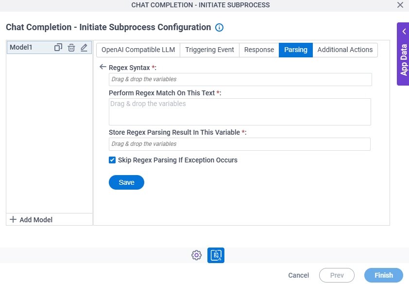 Chat Completion Initiate Subprocess Configuration Parsing Regex Parsing screen