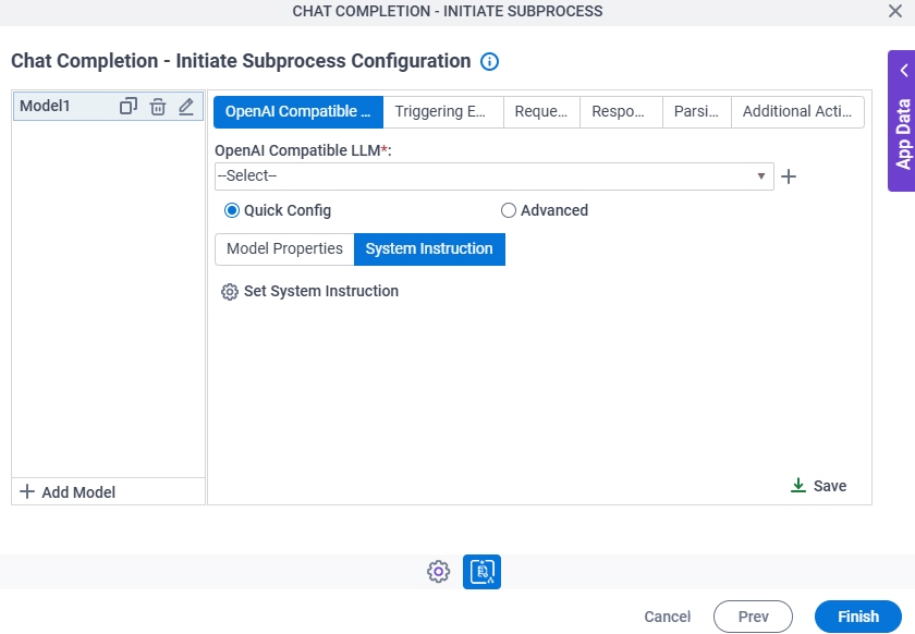 Chat Completion Initiate Subprocess Configuration OpenAI Compatible LLM Quick Config System Instruction tab