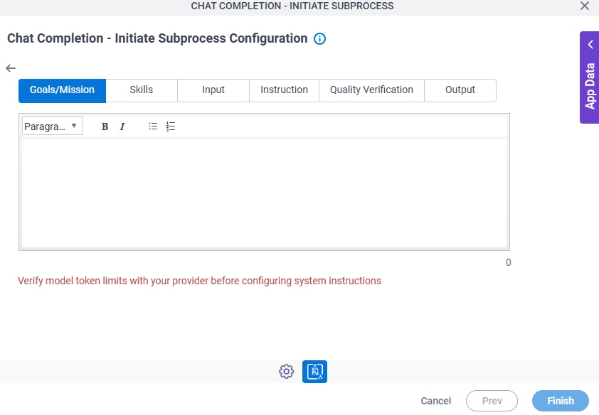 Chat Completion Initiate Subprocess Configuration System Instruction Goals Mission tab