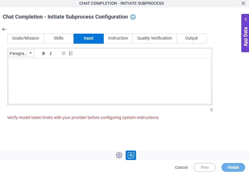 Chat Completion Initiate Subprocess Configuration System Instruction Input tab