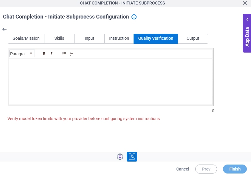 Chat Completion Initiate Subprocess Configuration System Instruction Quality Verification tab