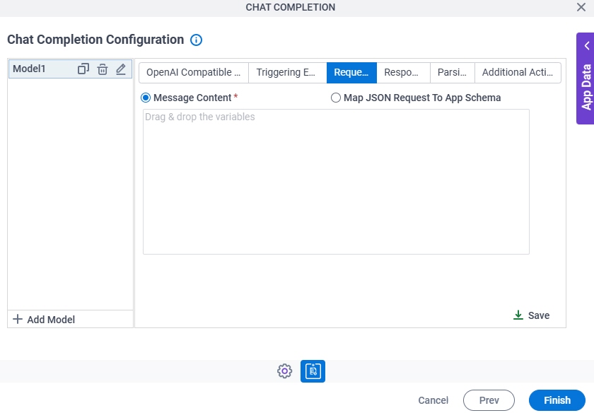 Chat Completion Configuration Request tab