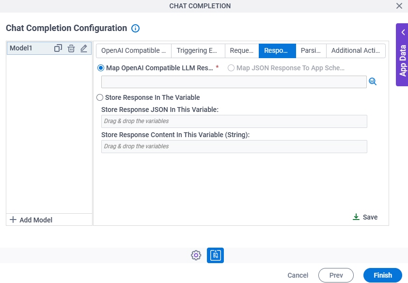 Chat Completion Configuration Response tab