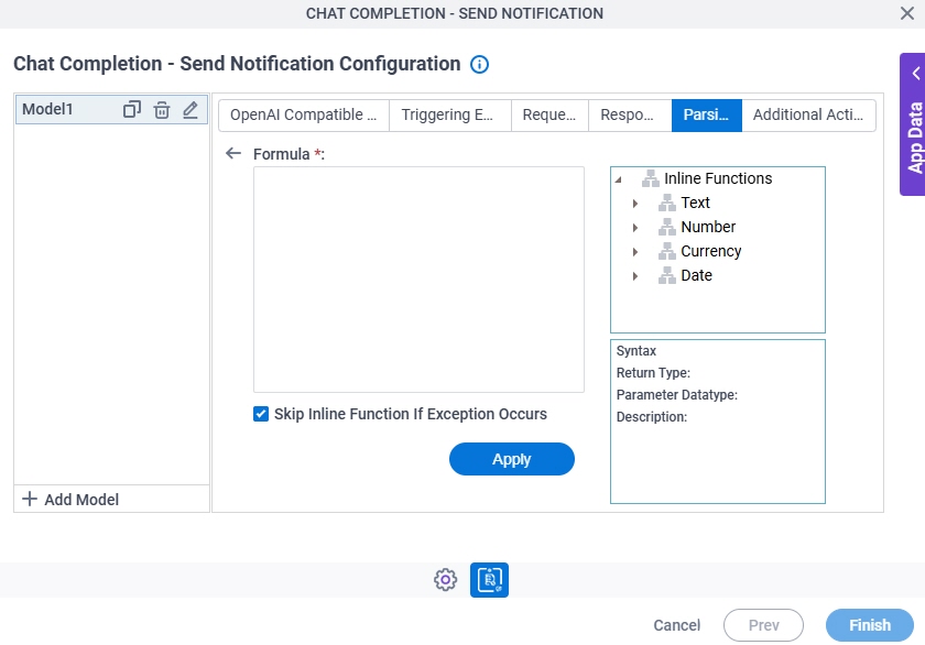 Chat Completion Send Notification Configuration Parsing Inline Functions screen