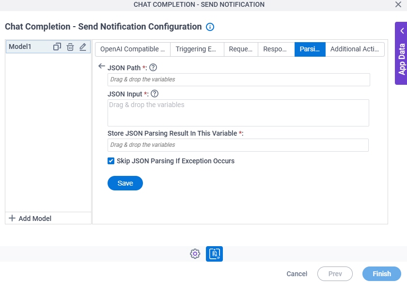 Chat Completion Send Notification Configuration Parsing JSON Parsing screen