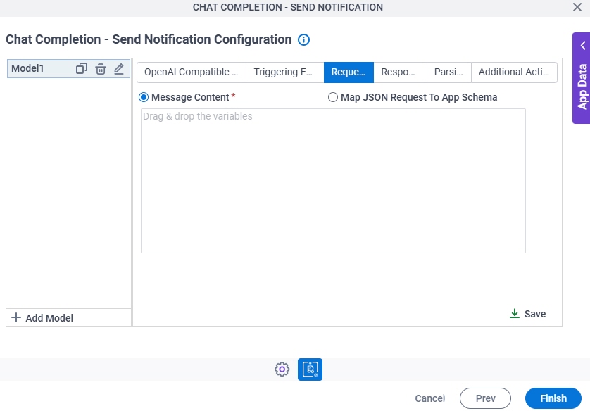 Chat Completion Send Notification Configuration Request tab