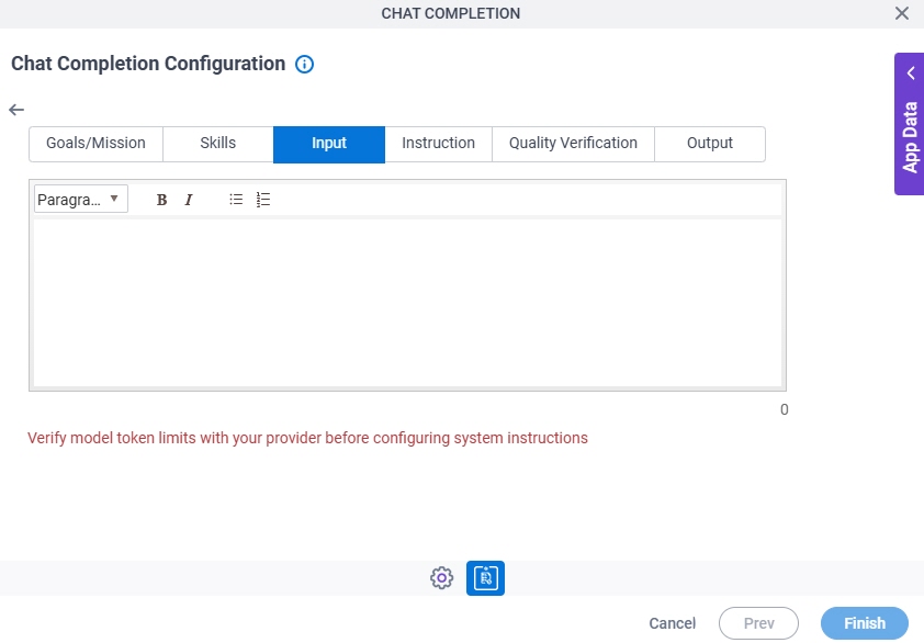 Chat Completion Configuration System Instruction Input tab